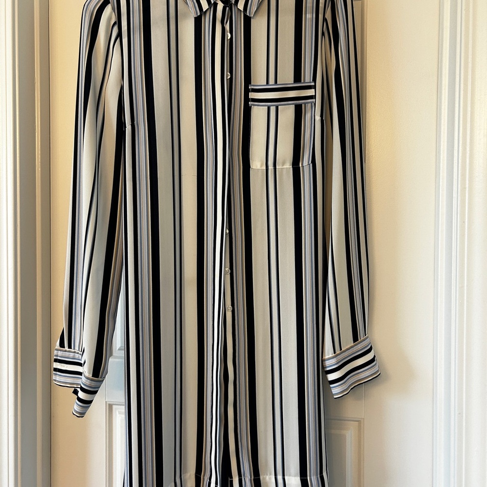 White House Black Market striped long blouse with tie